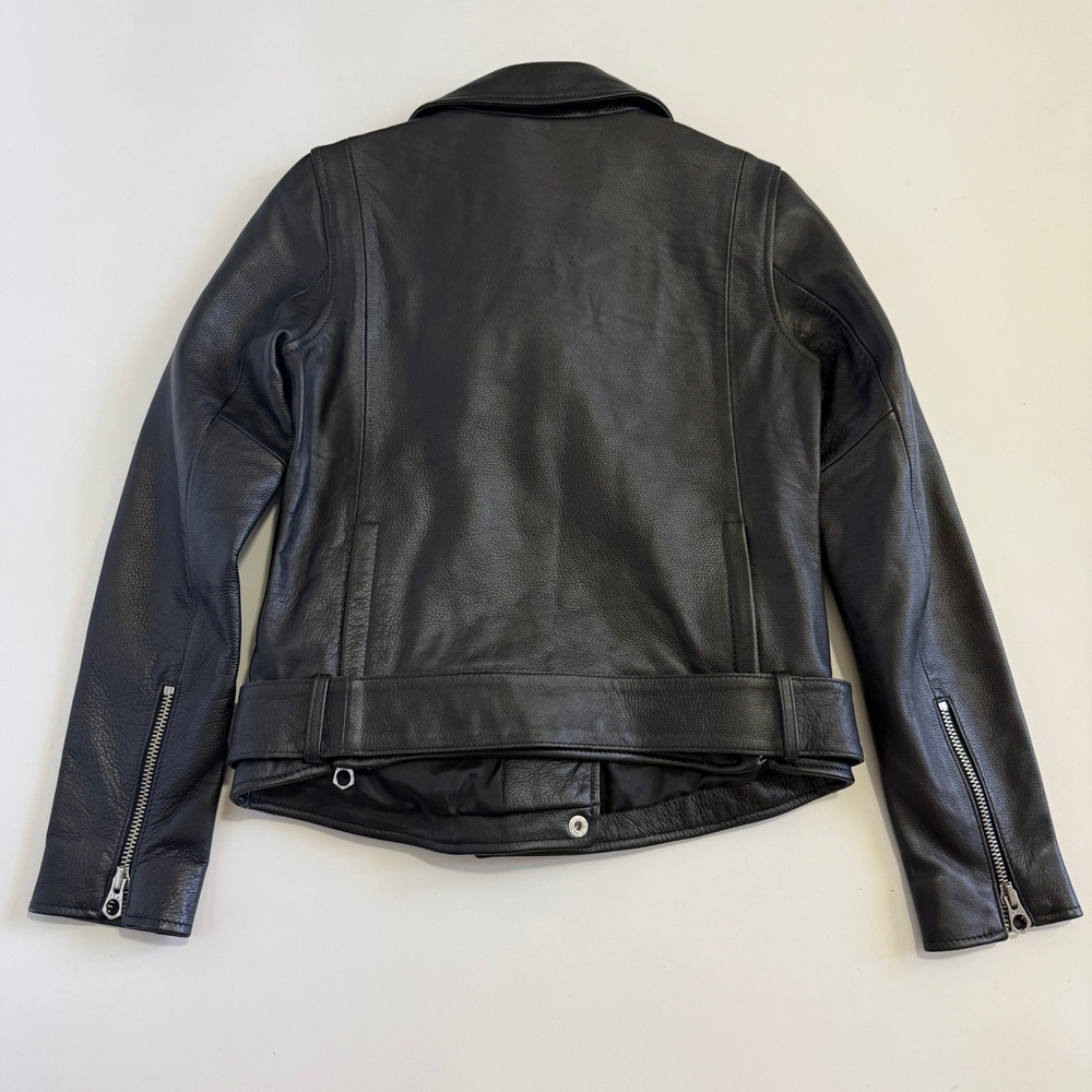 Madewell Washed Leather Motorcycle Jacket Black B0648 XS Womens Biker Belted - Picture 11 of 12